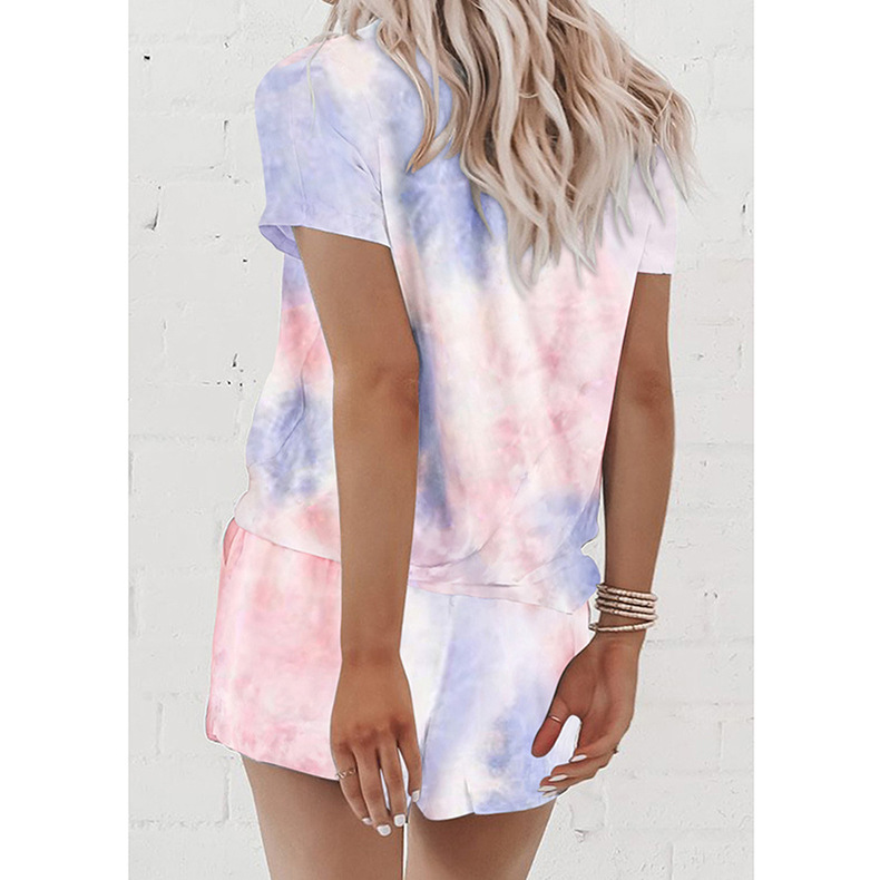 hot style women s home wear two-piece suit tie-dye printed short-sleeved pajamas NSKX6237