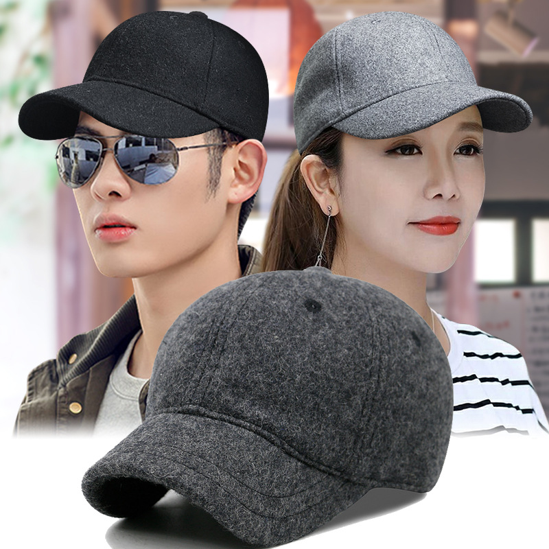 帽子男秋冬韩版短檐毛呢棒球帽男女户外休闲百塔保暖加厚鸭舌帽女