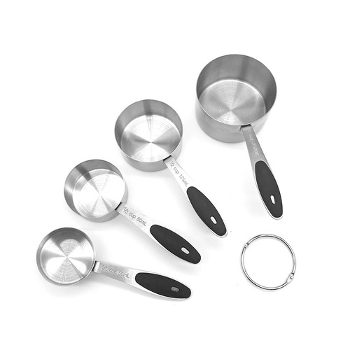 Stainless steel measuring spoon and measuring cup set, silicone handle with scale, 4-piece set, 8-piece measuring spoon set, baking tools