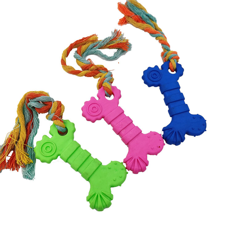 En stock juguete TPR resistente a mordeduras limpieza dental molar hueso vinculante cuerda perro juguete mascotas suministros fábrica al por mayor