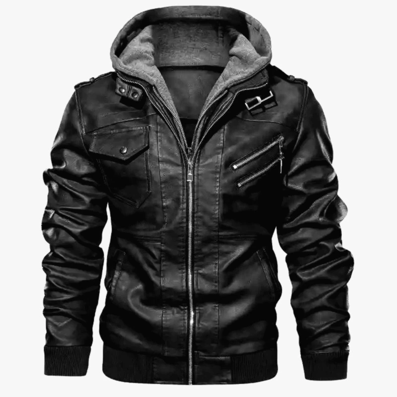 2022 spot zipper digging bags black youth lapel zipper in winter straight hooded leisure leather jacket