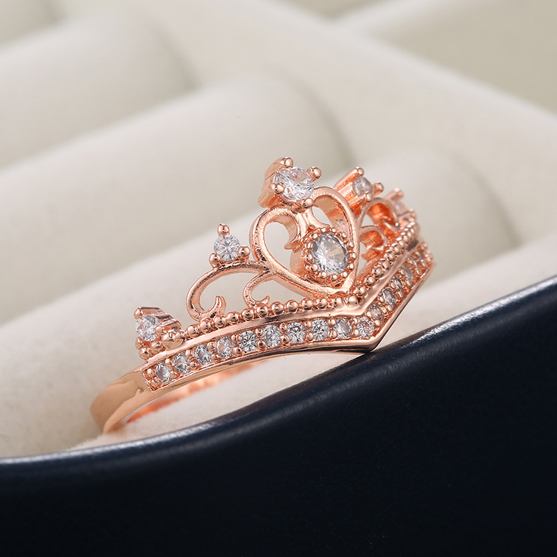 3g Weight Artificial Gemstones Inlay Material Travel Occasion Copper Material Geometric Pattern Women'S Gender White, Gold Color Creative Micro-encrusted Zircon Ladies Crown Copper Ring Classic Fashion Hand Jewelry 4