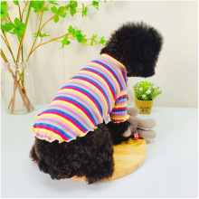 跨境宠物狗衣服纯棉猫衣服彩虹条纹两脚衣背心T恤长期现货