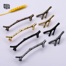 跨境橱柜树枝拉手柜门把手锌合金简约餐具亚黑青古铜实心橱柜门