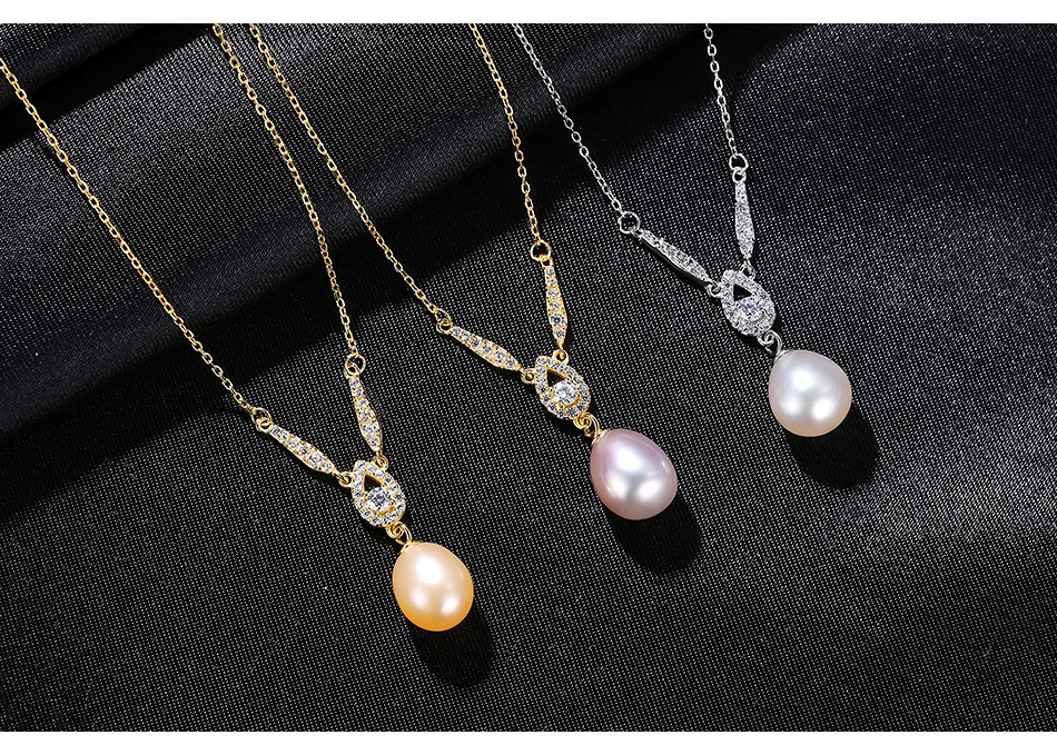 S925 Sterling Silver Pearl Exquisite Micro-inlaid Water Drop Pendant Necklace display picture 3