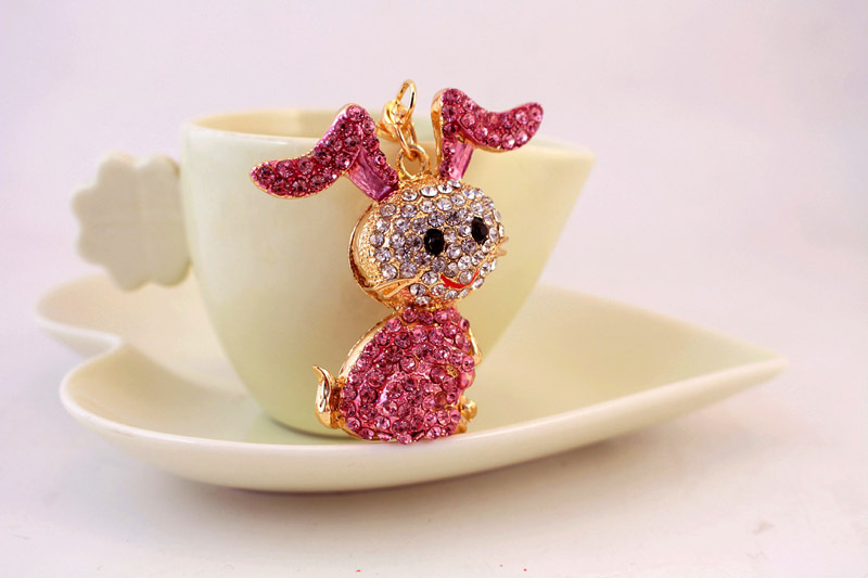 63g Weight Alloy, Metal Material Doll Pattern Unisex Gender Pink, Blue Color Alloy Rhinestone Cartoon Bunny Keychain 5