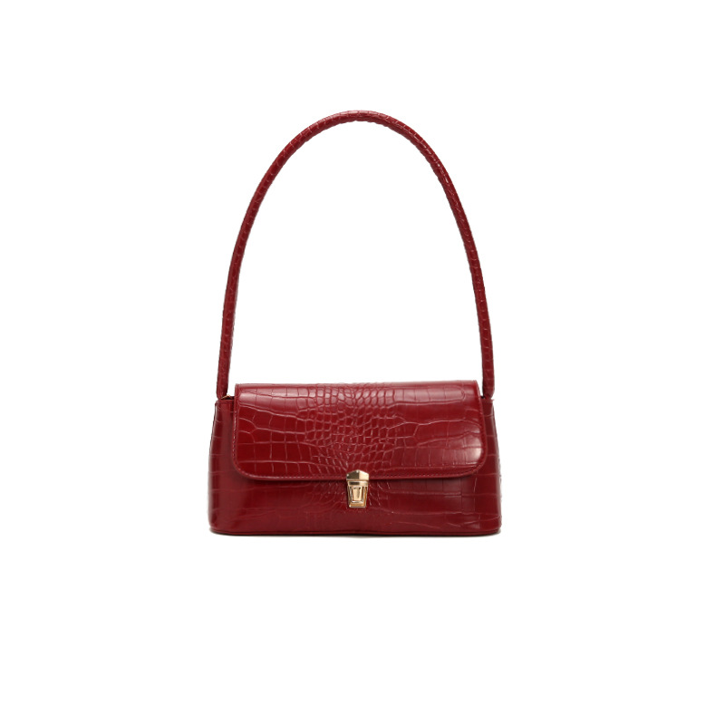 Crocodile Patterned Shoulder Bag - Brown