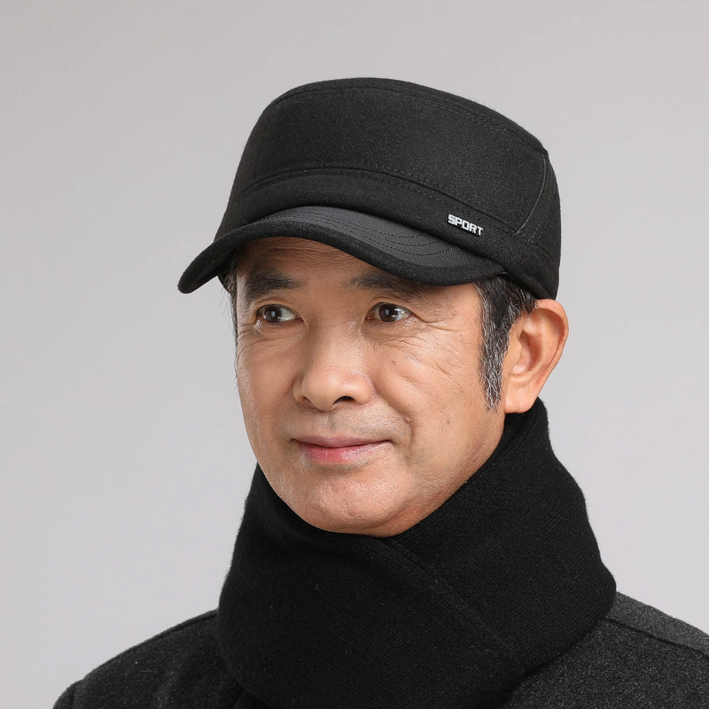 Cappelli da uomo di mezza età in inverno, papà piatto con protezione per le orecchie, anziani per il calore autunnale e invernale, nonno vecchio_voghion.com