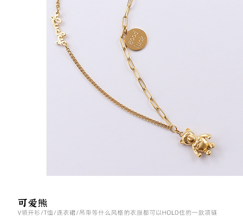 Collier En Acier Titane De Mode Ours Mignon Anglais Bonne Chance display picture 10