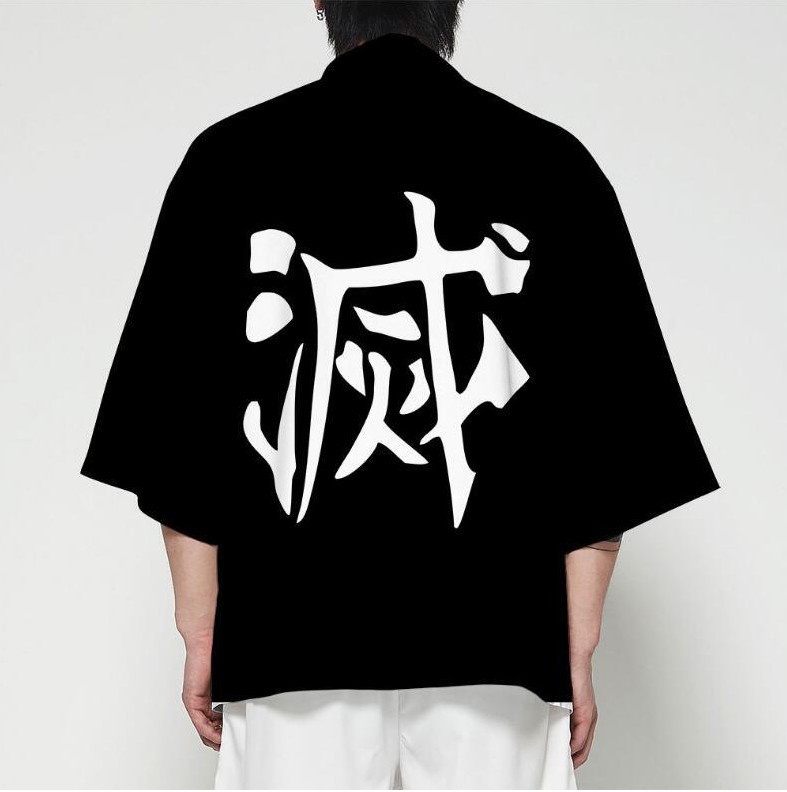 FCCEXIO Women/Men Summer Casual Cool Streetwear Demon Slayer Kimetsu no Yaiba Print Japanese Anime Kimono Haori Yukata Cosplay