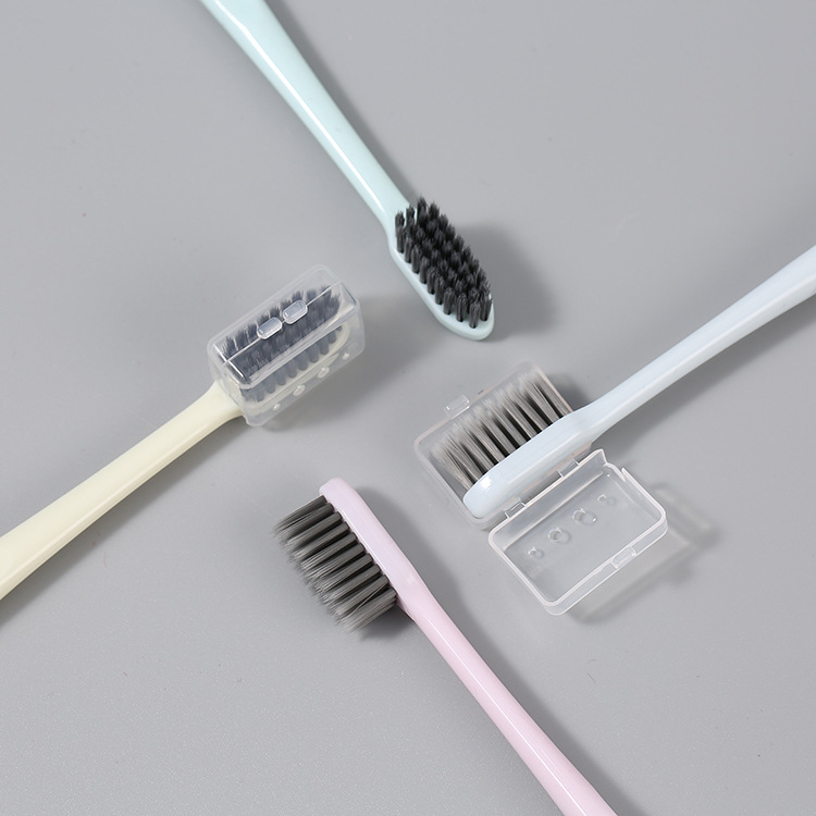 Muji derselbe Stil 4er-Pack Erwachsenen Zahnbürste im japanischen Stil, einfarbig, mit Schutzkappe, kleiner Kopf, mittelharte Borsten