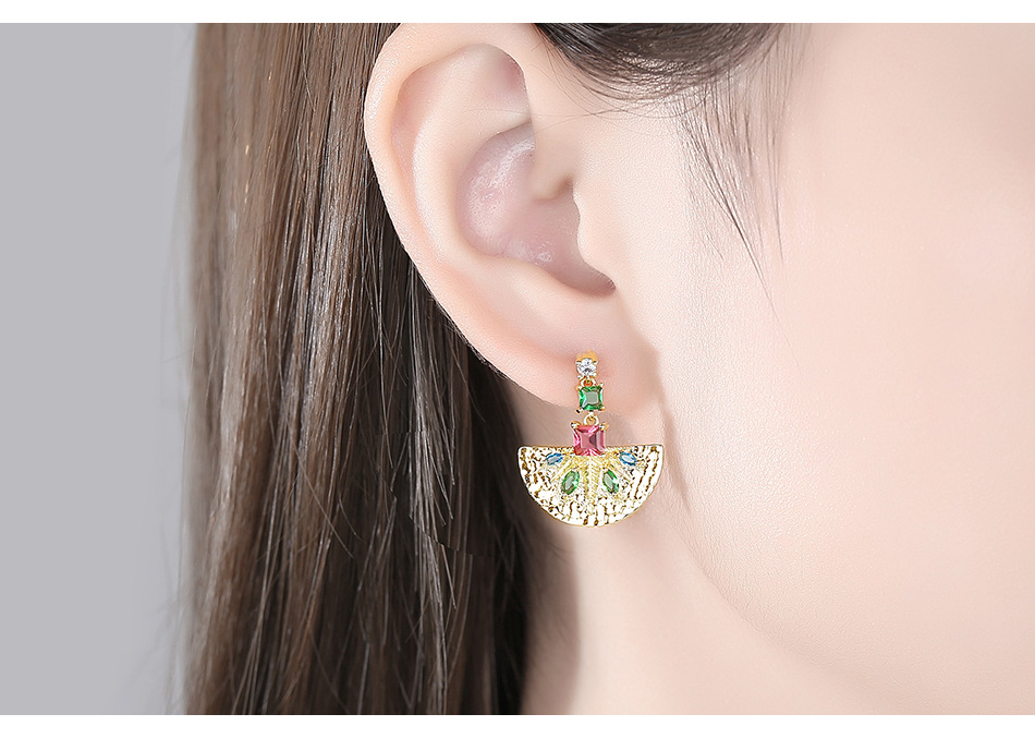 Copper Inlaid Colorful Zircon Semicircular Earrings display picture 3
