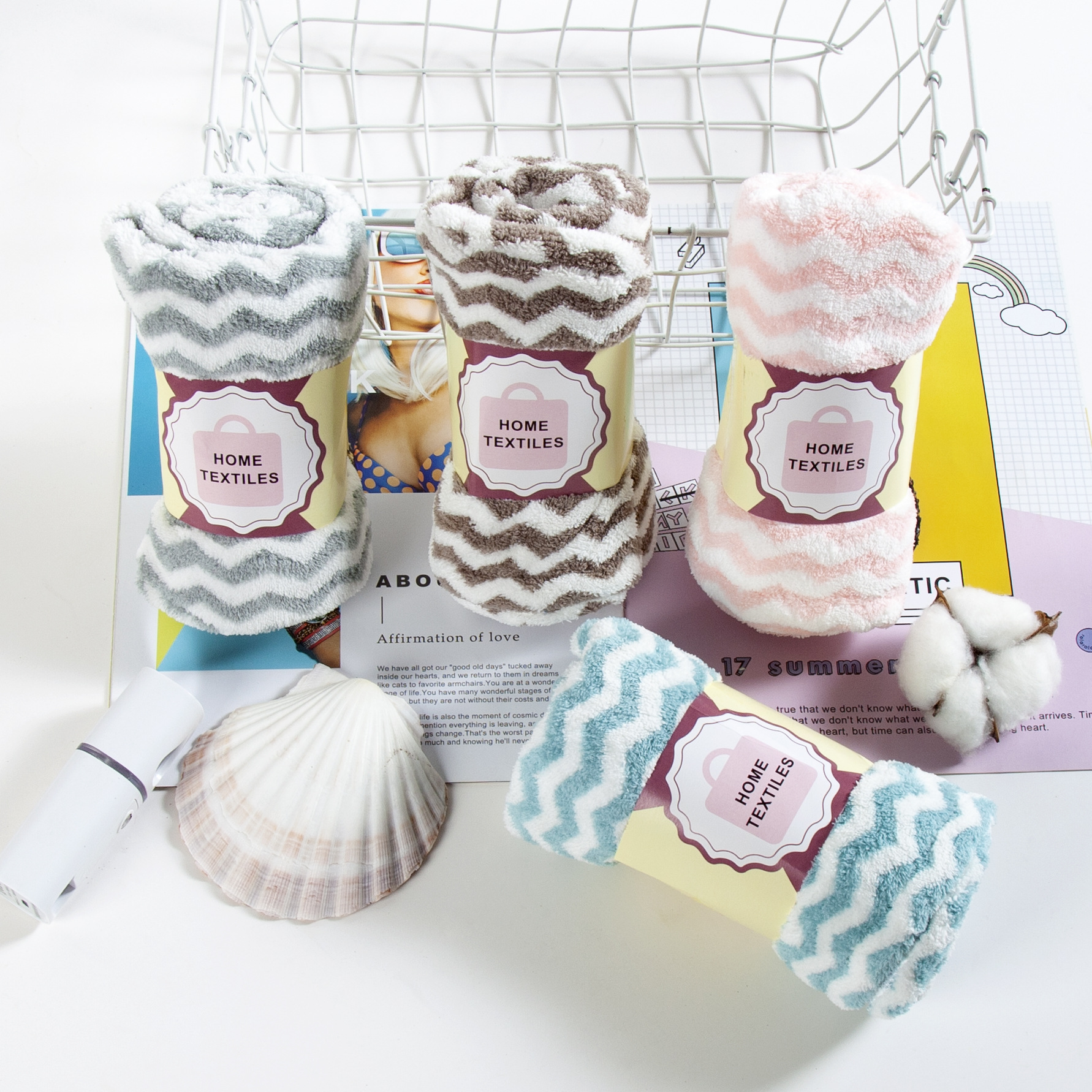 珊瑚绒水纹干发巾