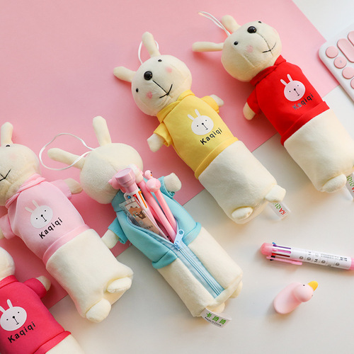Plush Rabbit Pencil Bag Cartoon Animal Stationery Bag Student Creative Doll Multifunctional Stationery Box Back to School Season