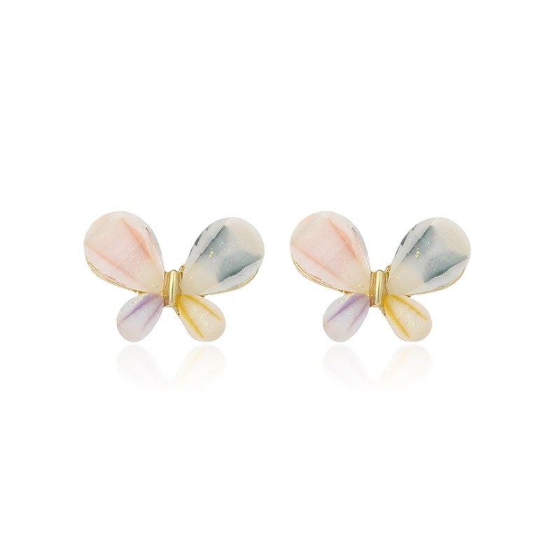 Korea Fashion Stained Glass Rhinestone Earrings Popular Jewelry Sweet Butterfly Silver Earrings Wholesale Nihaojewelry display picture 5