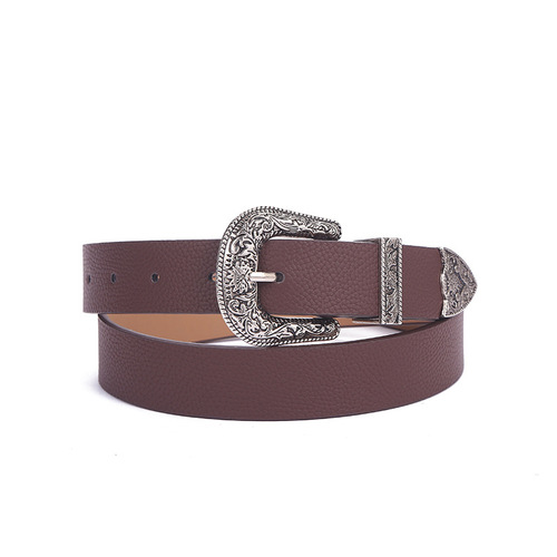  New Big Brand Brogue Retro Decoration Women's PU Belt Versatile Jeans Imitation Leather Women's Wide Belt