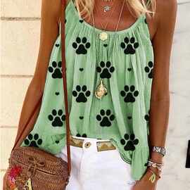 亚马逊 wish2020欧美外贸女装新款上衣 宽松爪印花纹吊带 T恤