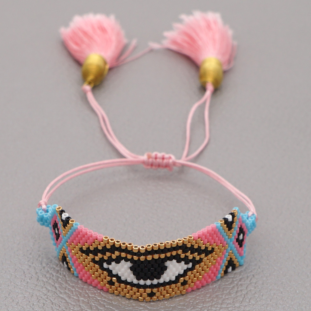 Fashion Tassel Miuiki Rice Beads Woven Demon Eye Bracelet Wholesale Nihaojewelry display picture 2