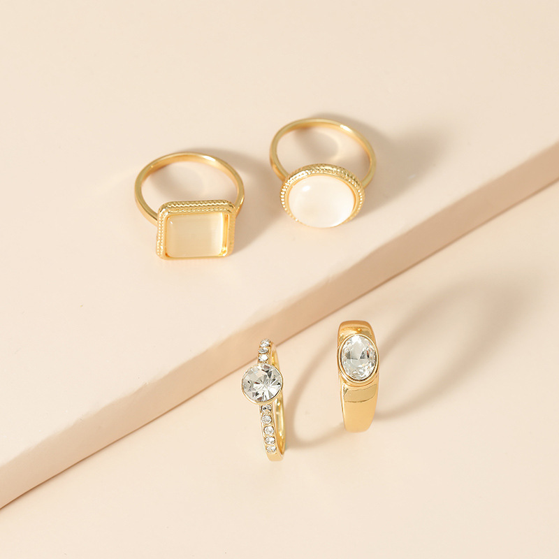 حار بيع الأزياء الماس سبائك حلقة بسيطة الرجعية الأحجار الكريمة 4 قطعة حلقة الجملة Nihaojewelry display picture 2