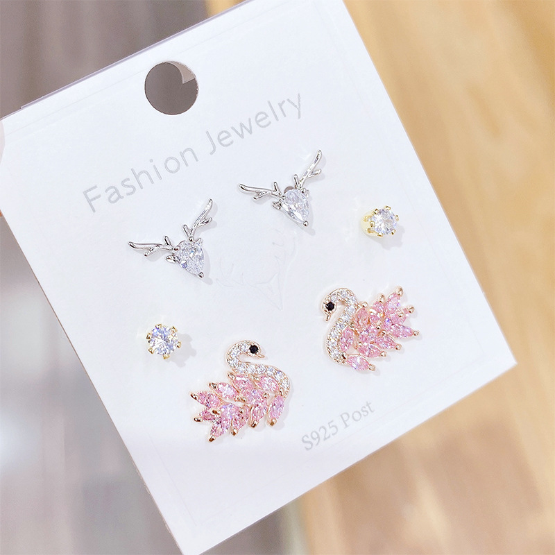 Fashion Animal Copper Plating Zircon Ear Studs 3 Pairs display picture 1