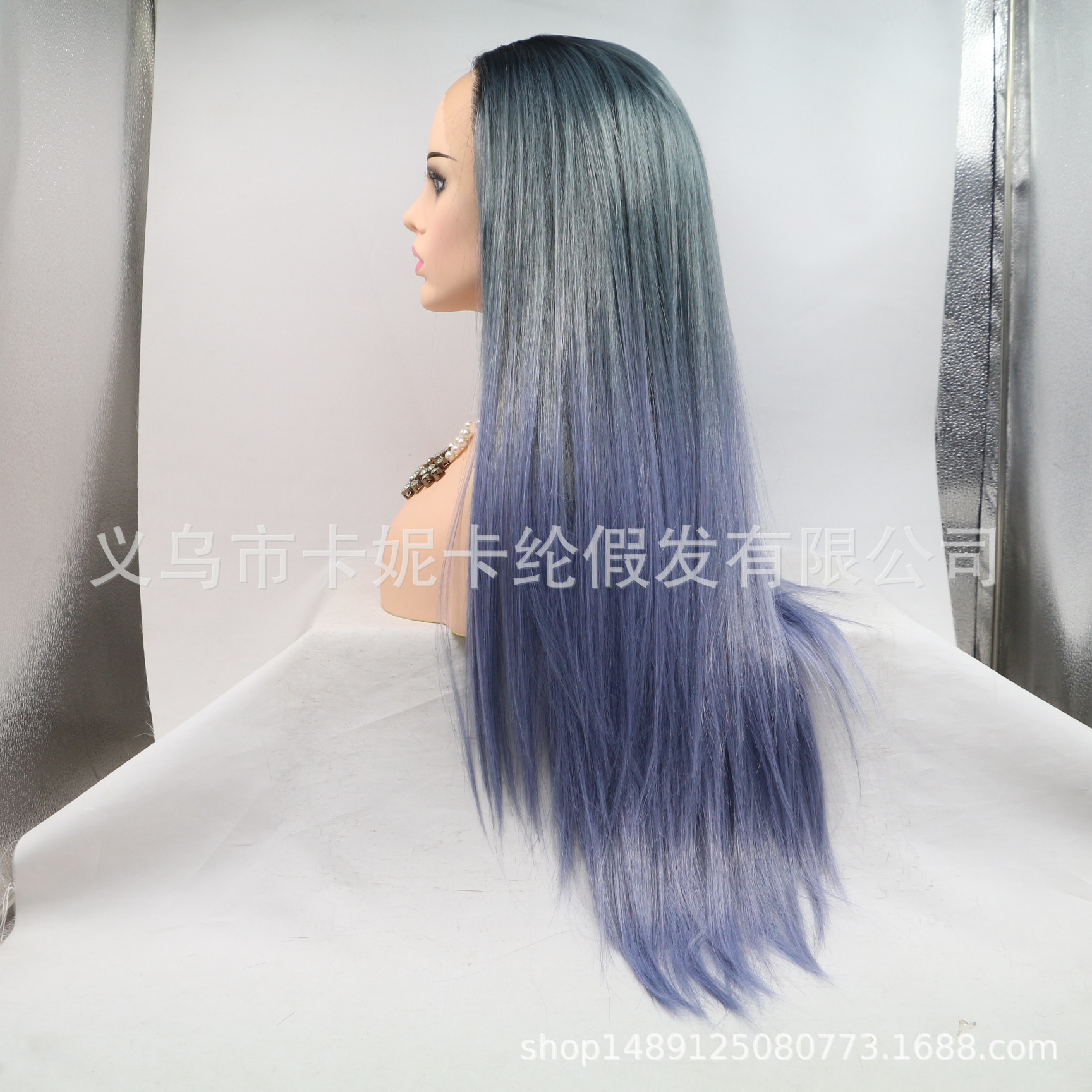 Moda europea y americana, cabello recto largo, peluca de fibra química para mujer Inventario Wholesale