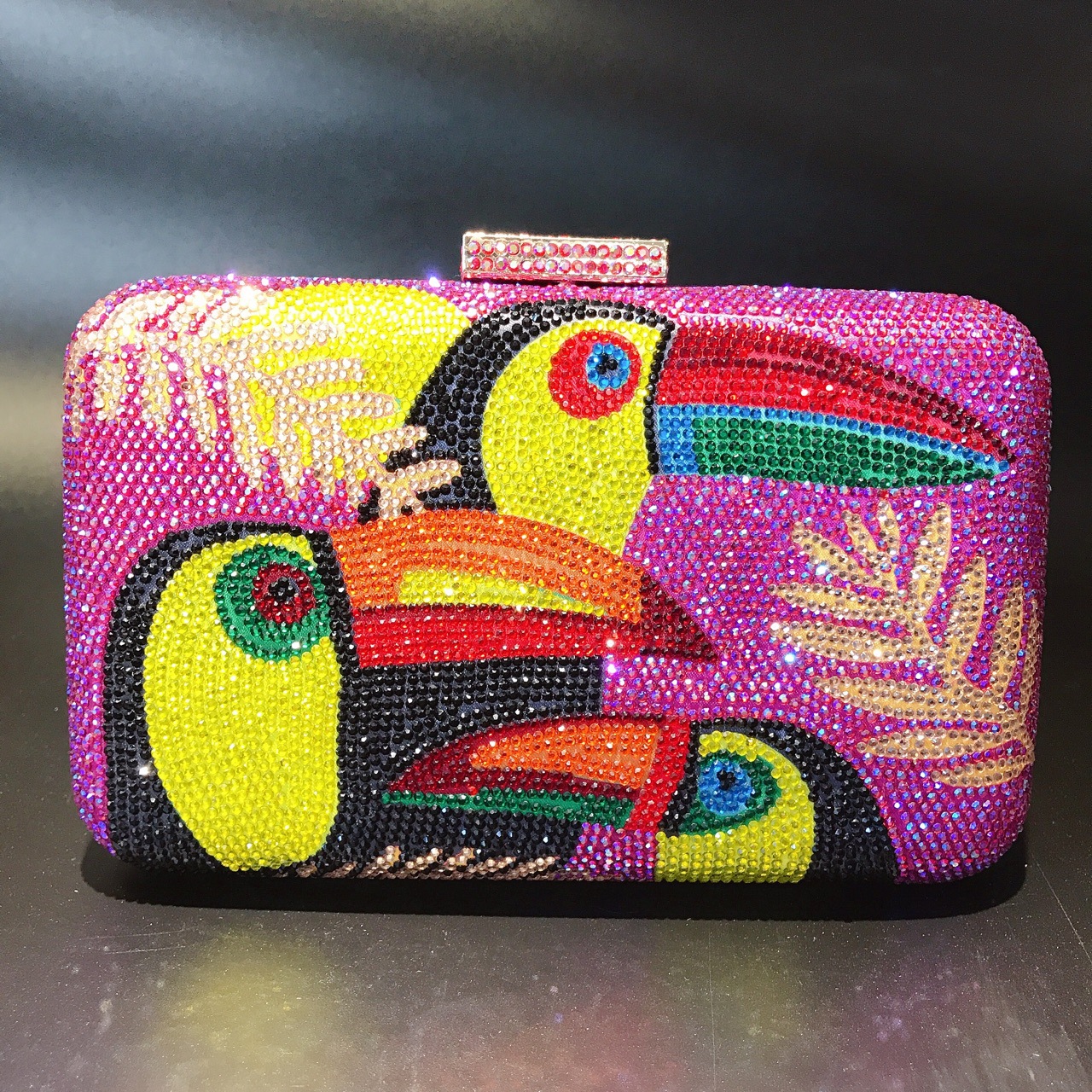 Túi clutch nữ đính đá pha lê hình vuông nhỏ, phong cách dạ tiệc — Màu tím đậm chi tiết 2