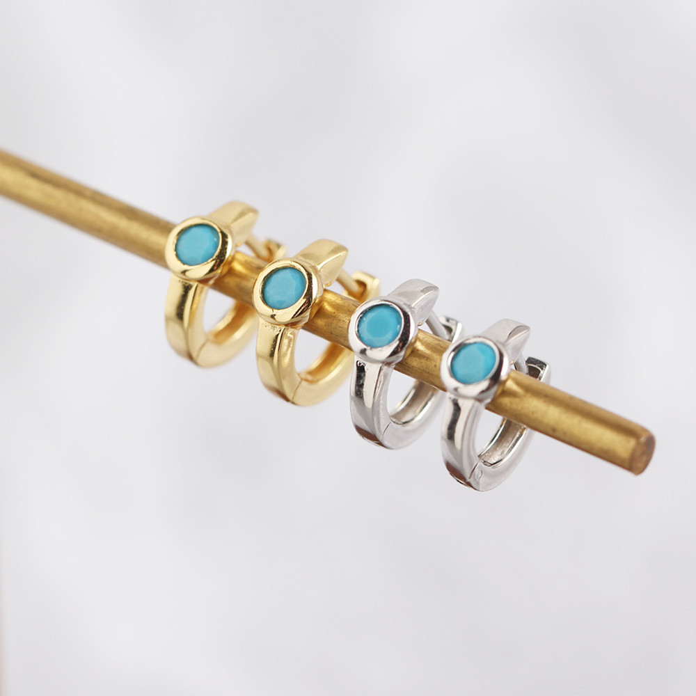 18K Real Gold Plated Plating Material Gem Inlay Material S925 Sterling Silver Blue Zircon Ear Buckle Wholesale Nihaojewelry
