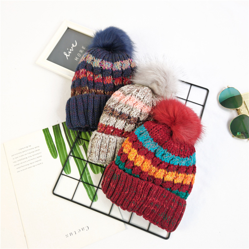 Cute Hairy Thickened Color Matching Knitted Hat display picture 4