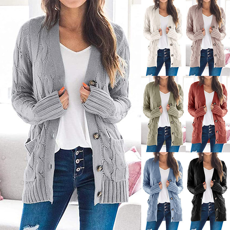 Suéter Cárdigan Nuevo de Otoño-Invierno 2026 para Mujer, Estilo Europeo y Americano, Cuello en V, Cierre de un Botón, Chaqueta de Punto de Manga Larga