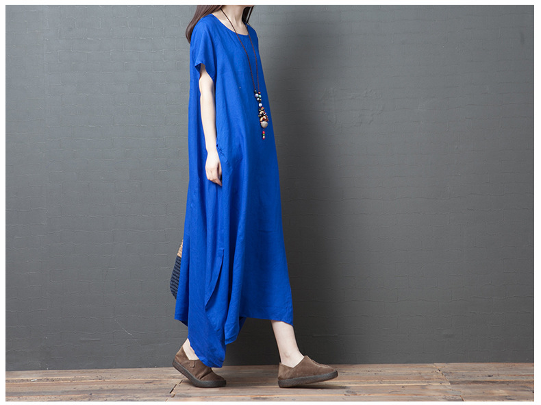 Short Sleeve Linen Midi Skirt NSYF2836