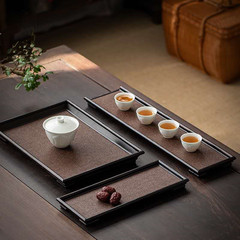 Wholesale Japanese-Style Bamboo Tea Tray with Rattan Mat, Rectangular Tea Plate with Bamboo Surface—Perfect for Dry Brewing and Teapot Stands
