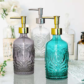 轻奢北欧分装瓶按压式彩色浮雕玻璃透明卫浴洗手洗发露沐浴乳皂液