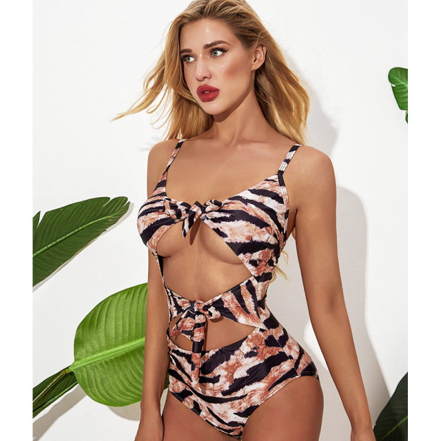 Female European and American sexy one-piece tiger bandage bikini