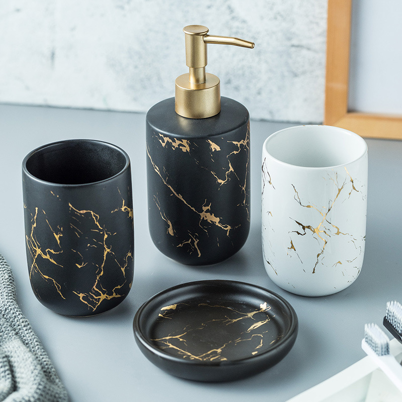Venta al por mayor traje de baño de lavado de cerámica nórdico Luz de lujo marbling decoración de baño suministros traje de baño