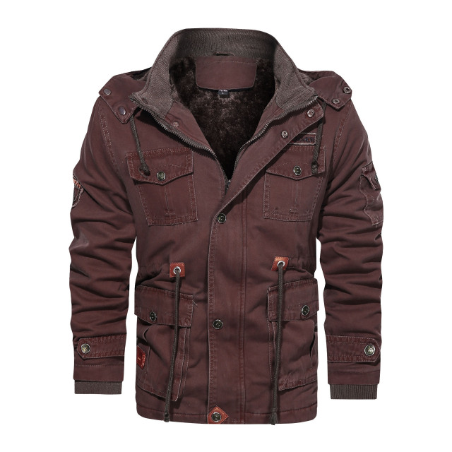 Men’s hooded mid length washed plush jacket for men in autumn and winter