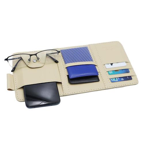 Multifunctional leather car storage bag sun visor cover card holder driver's license ticket card holder car glasses holder