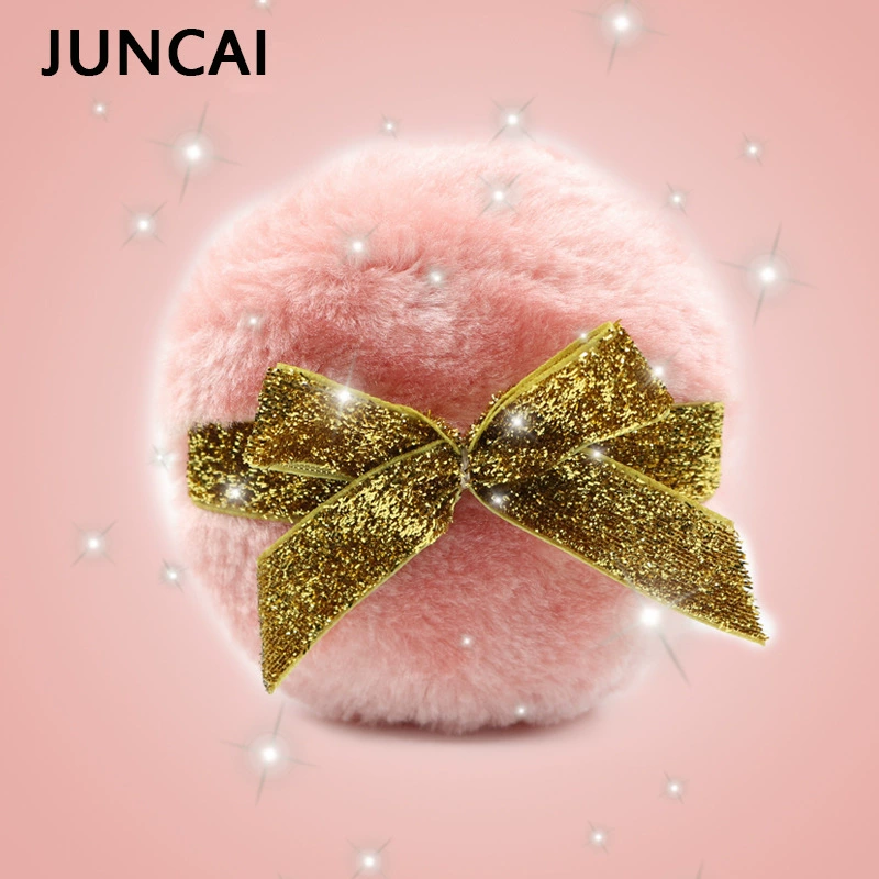 Косметическая пудровая пуховая подушечка Juncai, 90×40 мм с бантиком-блестками, мягкая плюшевая пуховая подушечка для сухой пудры