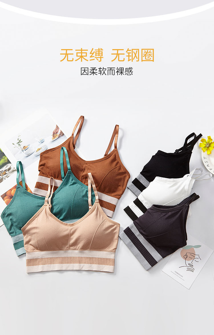 New seamless mid-length beauty back-wrapped chest thread sports anti-glare underwear women's vest adjustable shoulder strap bra detail image 8