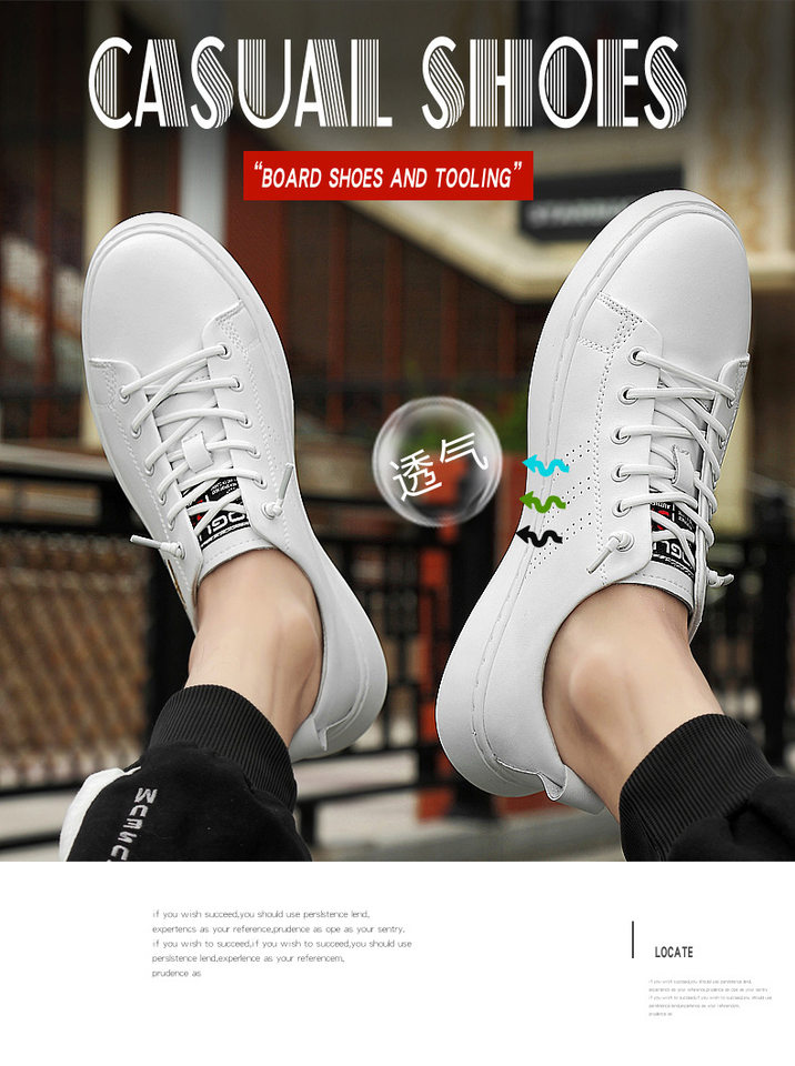 Giày sneaker nam da bò cổ thấp đế bệt, giày thể thao thoáng khí tăng chiều cao — S920 màu trắng, S920 đen chi tiết 1
