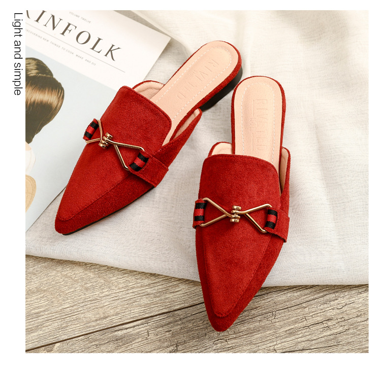 Semi-pantofole in metallo con punta a punta da donna Baotou capispalla piatto casual taglia grande 41-42 scarpe Muller consegna transfrontaliera_voghion.com