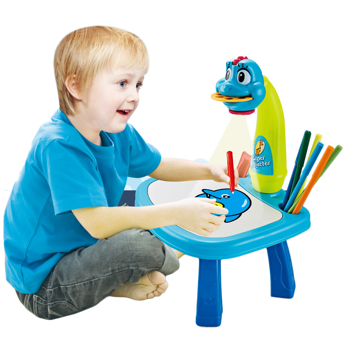 De los niños juguetes de inteligencia DIY dinosaurio Mesa aprendizaje inteligente 6D proyección pintura máquina Caballete Proyector