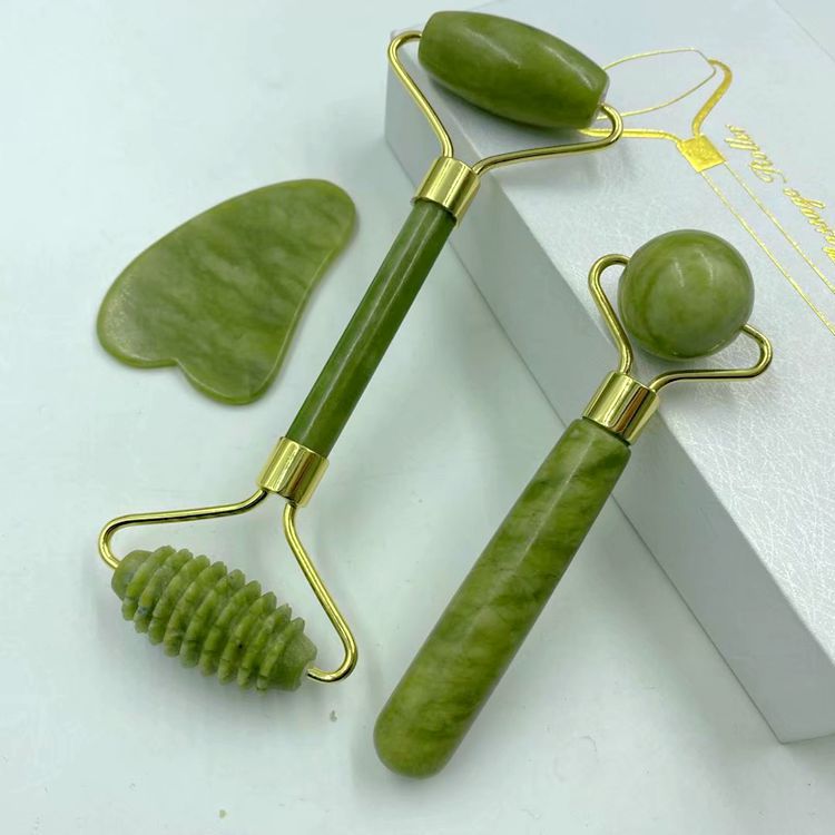 Natural jade beauty device dual-head jade roller face massage complete set beauty device export jade wholesale