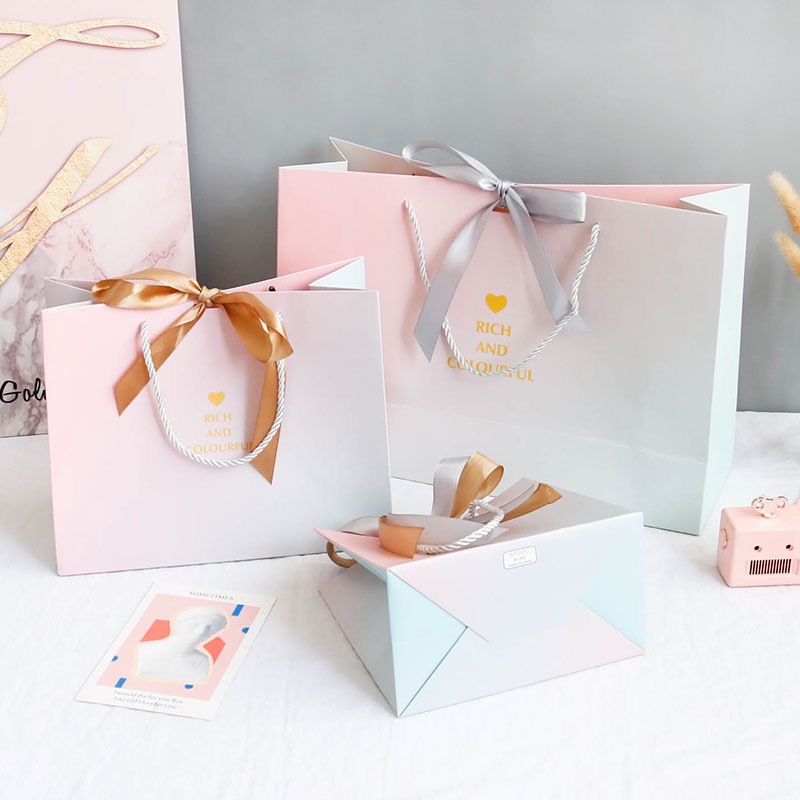 新品ins风包装袋纸袋 礼物袋子渐变礼品袋服装店手提袋定制logo