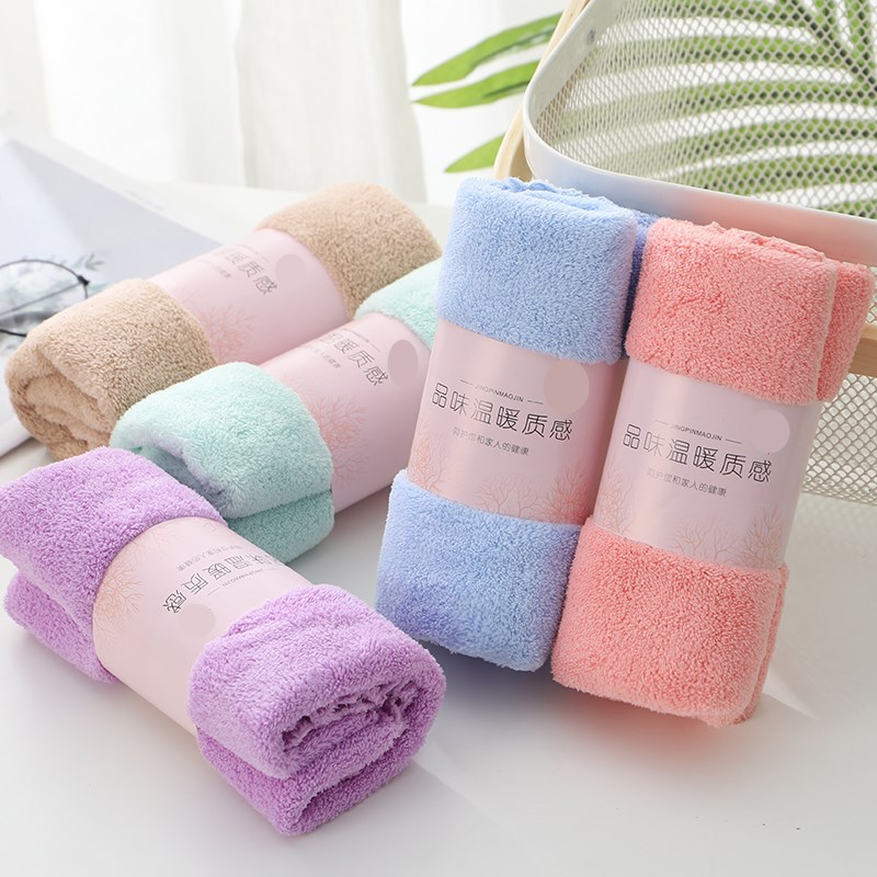 厂家直销柔软面巾洗脸毛巾珊瑚绒纯棉超强吸水干发巾切边LOGO定制|ru