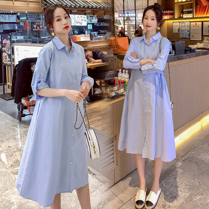 Large Size Women's Maternity Dress 2023 Early Autumn Shirt Women's Mid-length Business Wear Tooling Dress