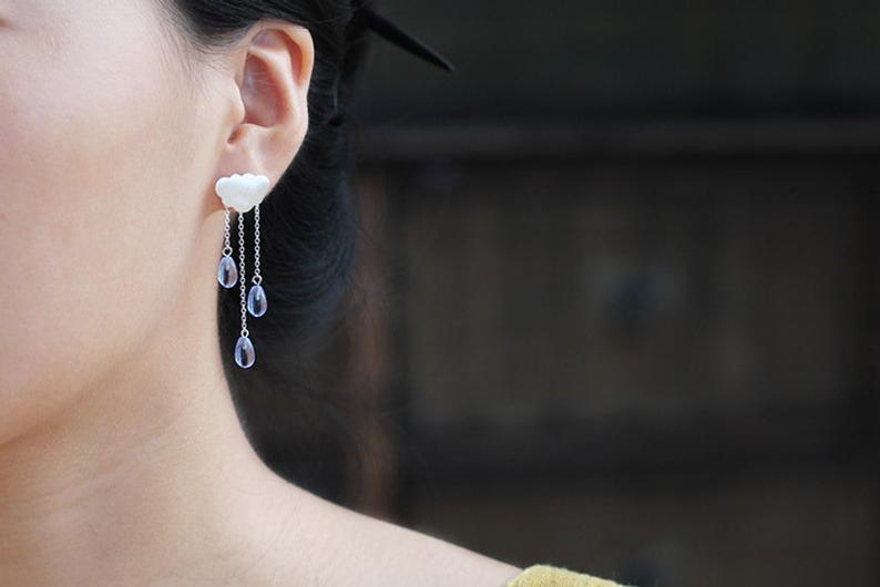 Fashion Cloud Shaped Tassel Raindrop Alloy Earrings display picture 1