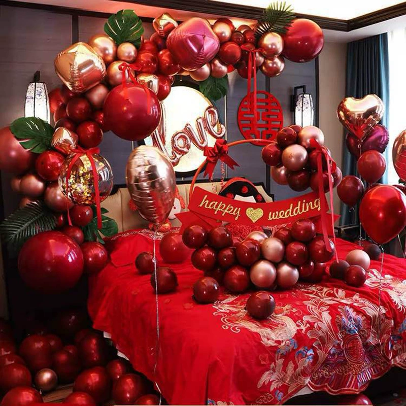 Романтический День Святого Валентина Свадебная церемония Спальня Свадебная комната Макет сцены Красный праздничный свадебный воздушный шар из алюминиевой пленки Креативный костюм