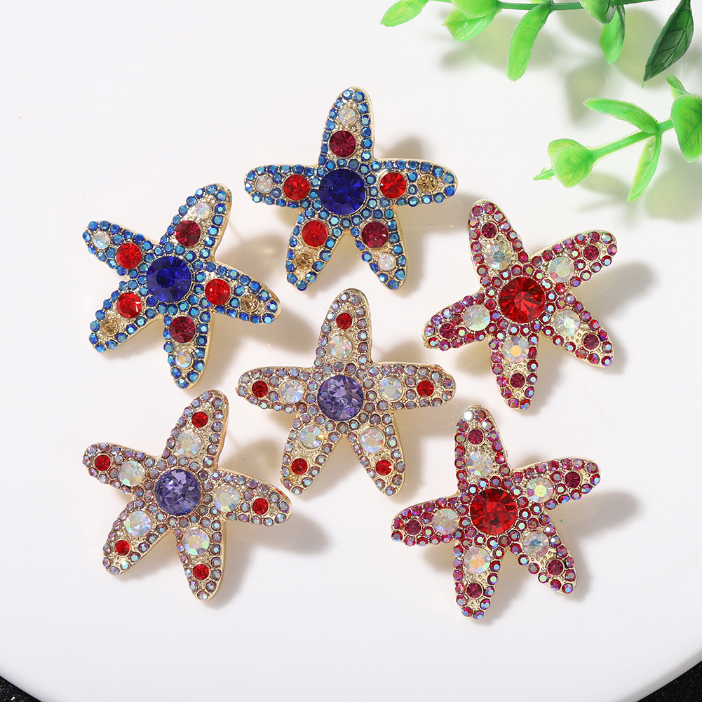 Personalized Fashion Starfish Color Diamond Wild Earrings Super Flash Five-pointed Star Shape Cute Japanese And Korean Temperament Earrings Wholesale display picture 12
