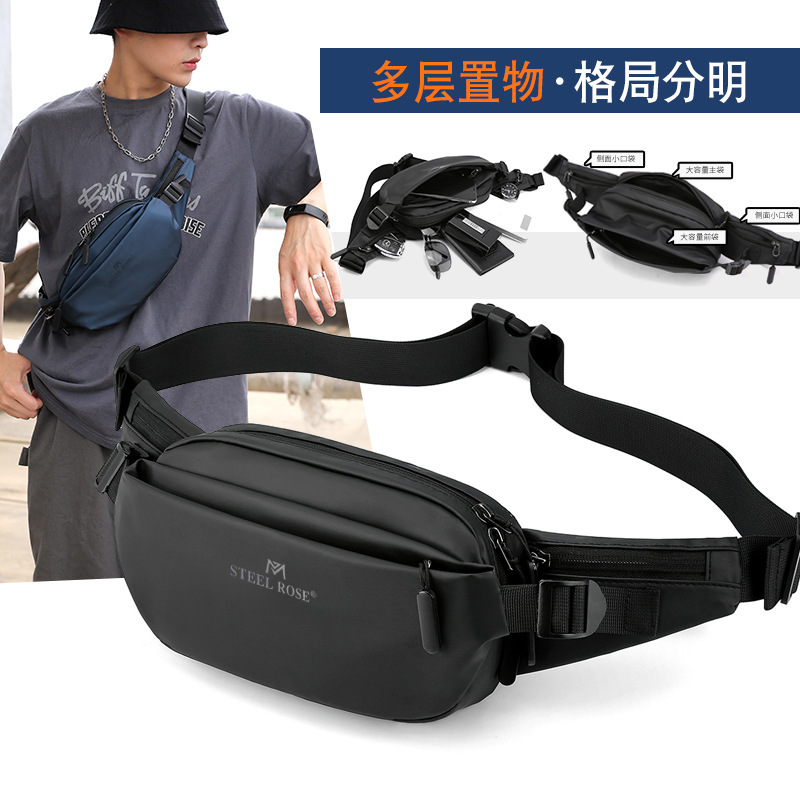 Cross-border New Men's Waist Bag Fashion Casual Chest Bag Outdoor Waterproof Crossbody Bag Body-fit Running Waist Bag Cashier Bag