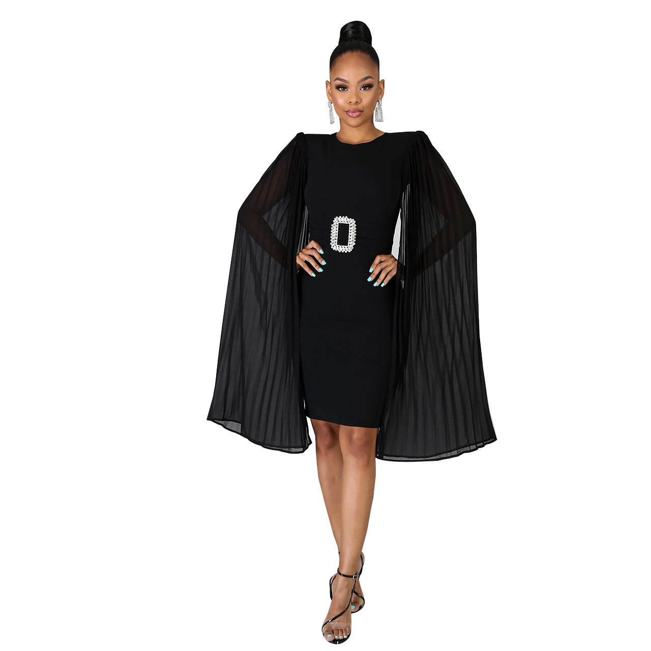 pure color cloak long-sleeved round neck A-line dress Nihaostyles wholesale clothing vendor NSCYF73304